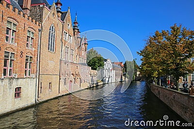 View on medieval houses with stepped gable roof against clesr blue summer sky Editorial Stock Photo