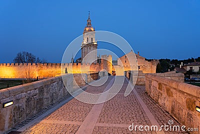 View of the medieval village of Burgo de Osma, the walls and the cathedral tower Stock Photo