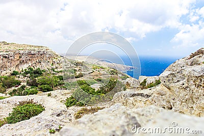View of the Mediterranean from the cliffs of Dingli Cliffs in Malta Stock Photo