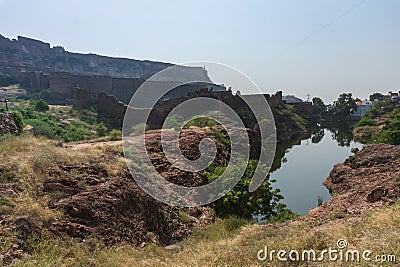 View of Mehrangarh fort from Rao Jodha desert rock park, Jodhpur, India. Stock Photo