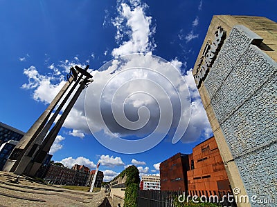 view of the memorial to the shipyard in GdaÅ„sk monument commemorating the events of the strike solidarity Editorial Stock Photo