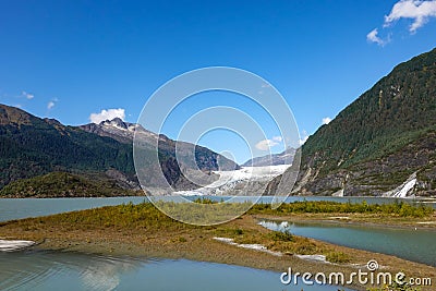 A view of Mendenhall Glacier in the Tongass National Forrest in Juneau, Alaska Editorial Stock Photo