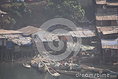 View from merchant port on shanty town in Freetown in Sierra Leone. Editorial Stock Photo