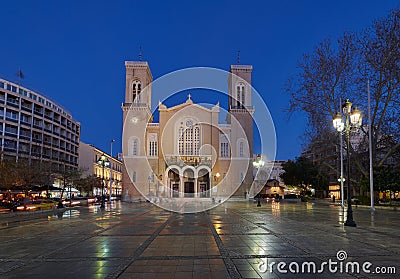 View of the Metropolitan Cathedral of the Annunciation, the Greek Orthodox cathedral of Athens Editorial Stock Photo