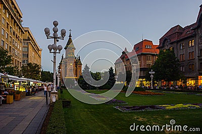 View of the metropolitan cathedral in romanian city timisoara during sunset...IMAGE Editorial Stock Photo