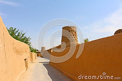 Meybod fortifications: town walls and towers. Meybod is a central desert city in Iran Stock Photo