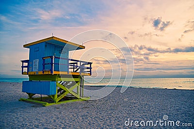 Miami Beach Lifeguard Stand in the Florida sunrise Stock Photo