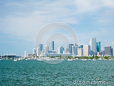 View of Miami downtown skyline at sunny and cloudy day with amazing architecture Stock Photo