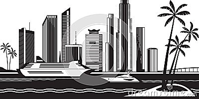 View of Miami from the sea Vector Illustration