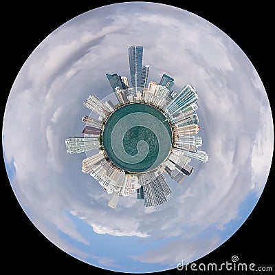 View of Miami Skyline as Little Planet Stock Photo