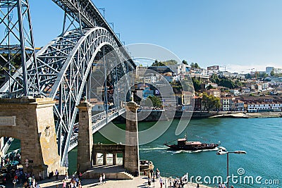 View from middle level on Douro river and Dom Luis I bridge, Porto, Portugal, October 06, 2018 Editorial Stock Photo