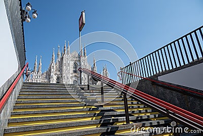 View of the Milan Cathedral and the square. Duomo di Milano. Lombardy, Italy Editorial Stock Photo