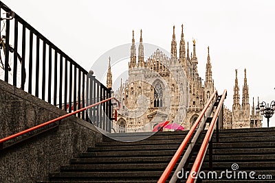 View of Milan Cathedral, view from the subway exit. Duomo di Milano. Editorial Stock Photo