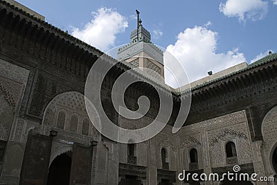 View of the minaret from the courtyard of Madrasa Bou Inania Stock Photo