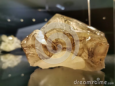 View of mineral stone, fenestrated quartz, from Minas Gerais, Brazil, on blurred background Stock Photo