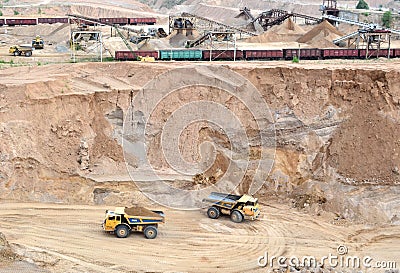 View on the mining quarry. Plant for the production sand and gravel for the construction industry. Editorial Stock Photo