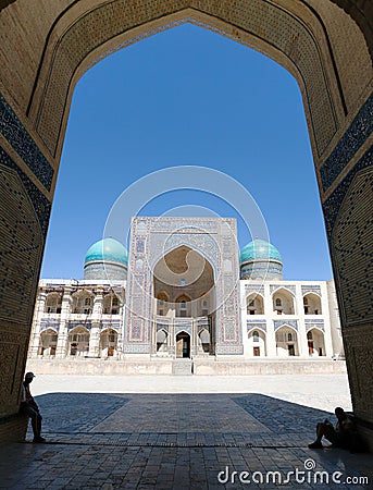 View of Mir-i-Arab Medressa from Kalon Mosque - Bukhara Stock Photo