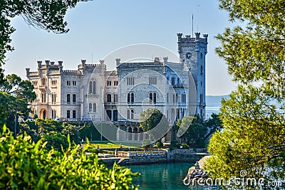 View on Miramare castle on the gulf of Trieste Stock Photo