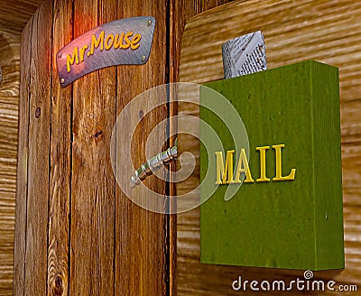 View on mister mouse home wooden door Stock Photo