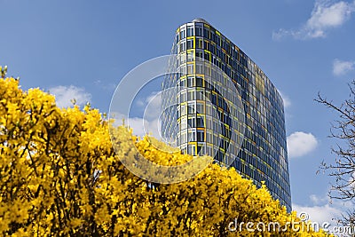 view of the modern ADAC building in Munich, Germany Editorial Stock Photo