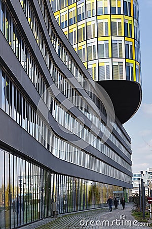 view of the modern ADAC building in Munich, Germany Editorial Stock Photo