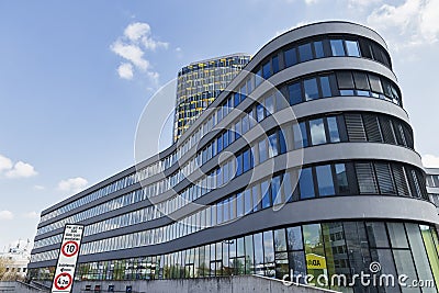 view of the modern ADAC building in Munich, Germany Editorial Stock Photo