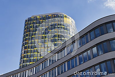 view of the modern ADAC building in Munich, Germany Editorial Stock Photo