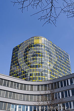 view of the modern ADAC building in Munich, Germany Editorial Stock Photo