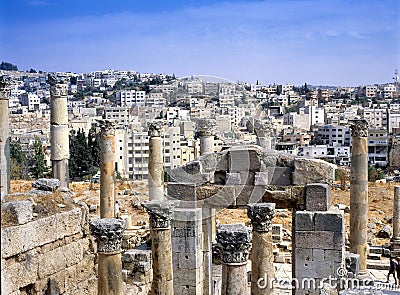 View at the modern city of Jerash Stock Photo