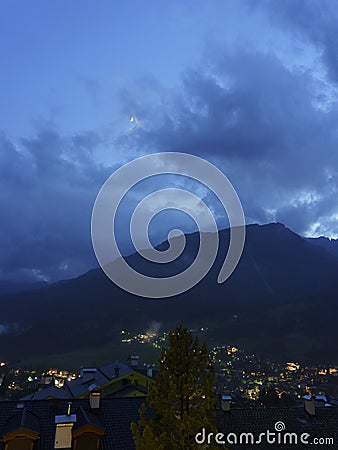 View of Moena, in the Dolomites, by night Stock Photo