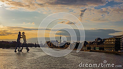 View on the Molecular men with TV tower at sunset in Berlin, Germany Editorial Stock Photo