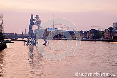 View on the Molecule Man sculpture on sunrise. Berlin, Germany - Editorial Stock Photo