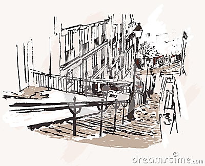 view of Montmartre in Paris Vector Illustration