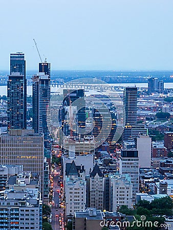 View of Montreal downtown at sunset, Quebec, Canada Stock Photo