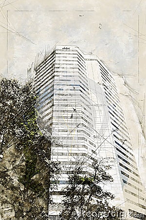 View of Montreal new AON modern building sketch on Robert Bourassa blv. Stock Photo