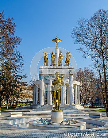 view of the monument of fallen heroes in macedonian capital skopje....IMAGE Editorial Stock Photo