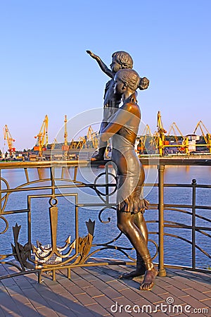 View of monument to SAILOR WIFE in the port in the summer, Odesa Editorial Stock Photo