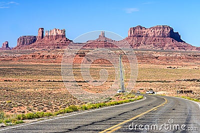 View of Monument Valley in Navajo Nation Reservation between Utah and Arizona Stock Photo