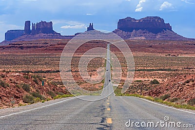 View of Monument Valley in Navajo Nation Reservation between Utah and Arizona Stock Photo