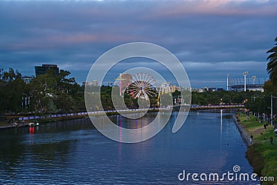 View of Moomba Festival in Melbourne in Dusk Editorial Stock Photo