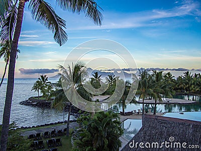 View of Moorea Island from Intercontinental Resort and Spa Hotel in Papeete, Tahiti, French Polynesia Stock Photo