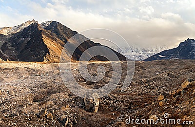 View from the moraine near Lobuche to Lhotse and Nuptse - Nepal, Himalayas. Stock Photo