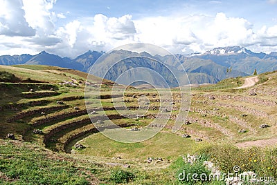 View of Moray in the valley of the Urubamba river Stock Photo