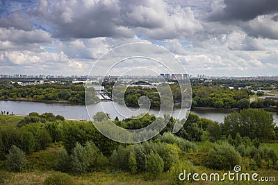 View of the Moscow River in Kolomenskoye Park from the height of the Dyakovo Gorodishche, Moscow city, Russia Stock Photo