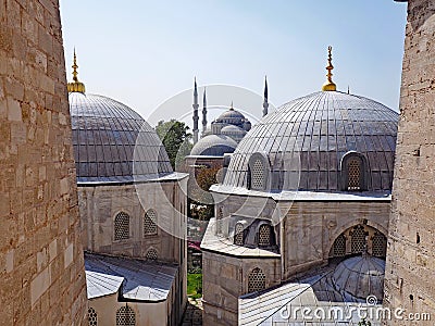 View of mosque domes from the Agia Sofia in Istanbul, Turkey Stock Photo