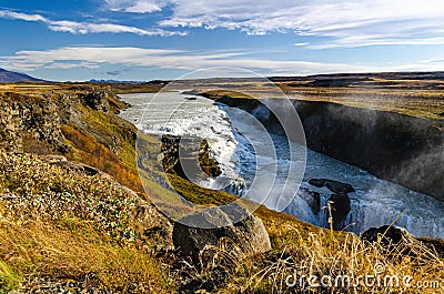 View of the most amazing Gullfoss, Iceland`s most famous waterfall. Stock Photo