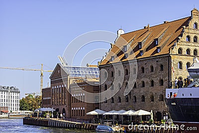 View of Motlawa river and architecture of Gdansk, Tricity, Pomerania, Poland Stock Photo