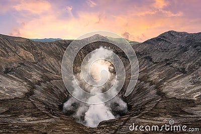 View into the Mount Bromo crater (Gunung Bromo) East Java, Indonesia Stock Photo