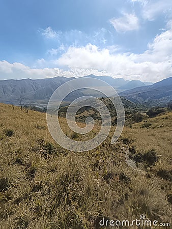 View of Mount Bromo. View from Dragon Trill Hill. Stock Photo