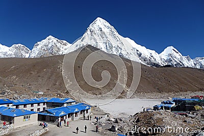 Mount Pumori seen from Gorak Shep, Everest Base Camp trek, Nepal Editorial Stock Photo